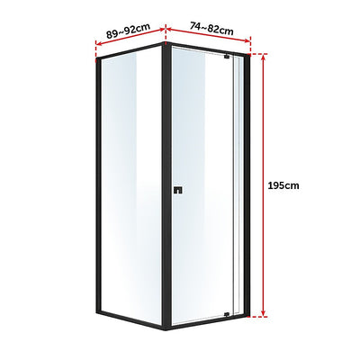 Semi Frameless Shower Screen (74~82)x 195cm & (89~92)x 195cm Side AS/NZS Glass