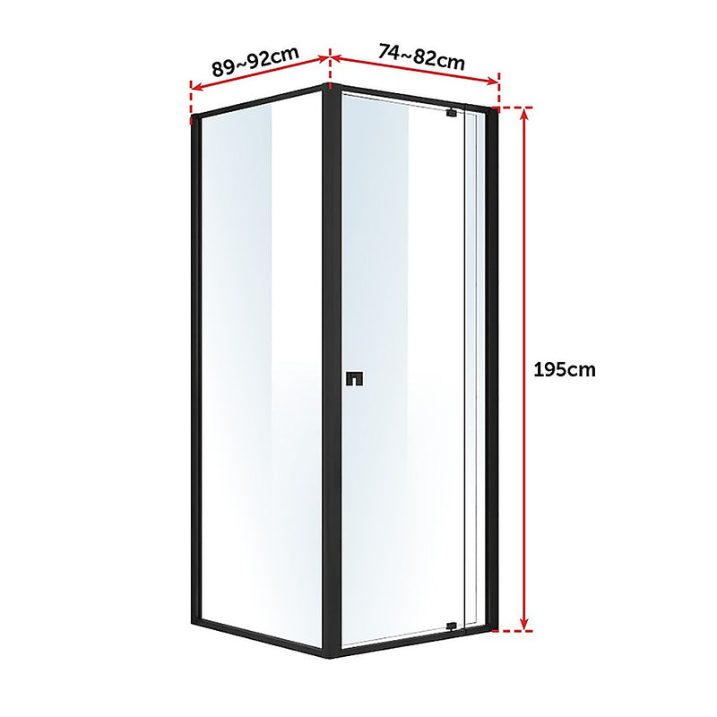 Semi Frameless Shower Screen (74~82)x 195cm & (89~92)x 195cm Side AS/NZS Glass