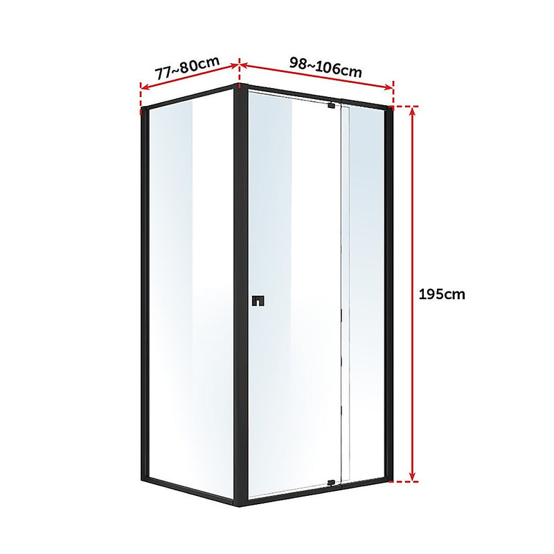 Semi Frameless Shower Screen (98~106)x 195cm & (77~80)x 195cm Side AS/NZS Glass