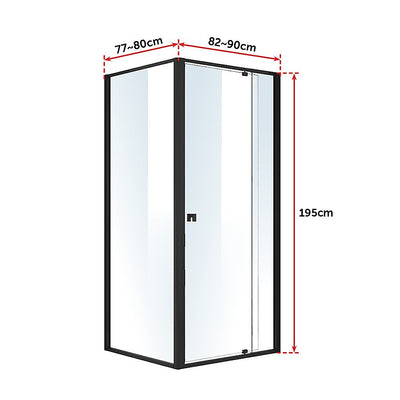 Semi Frameless Shower Screen (82~90)x 195cm & (77~80)x 195cm Side AS/NZS Glass