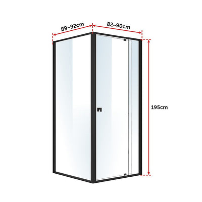 Semi Frameless Shower Screen (82~90)x 195cm & (89~92)x 195cm Side AS/NZS Glass