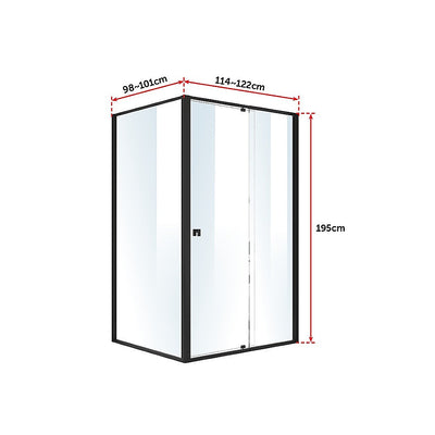 Semi Frameless Shower Screen (114~122)x 195cm & (98~101)x195cm Side AS/NZS Glass