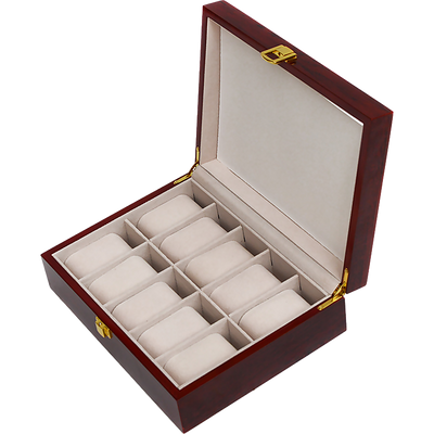 10 Grids Wooden Watch Case Glass Jewellery Storage Holder Box Wood Display