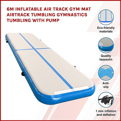 6m Inflatable Air Track Gym Mat Airtrack Tumbling Gymnastics Tumbling with Pump