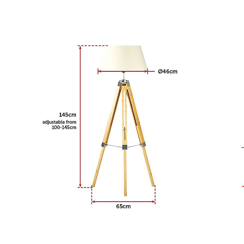 Modern Floor Lamp Wood Tripod Home Bedroom Reading Light 145cm