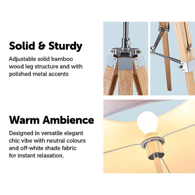 Modern Floor Lamp Wood Tripod Home Bedroom Reading Light 145cm