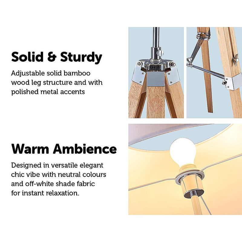 Modern Floor Lamp Wood Tripod Home Bedroom Reading Light 145cm