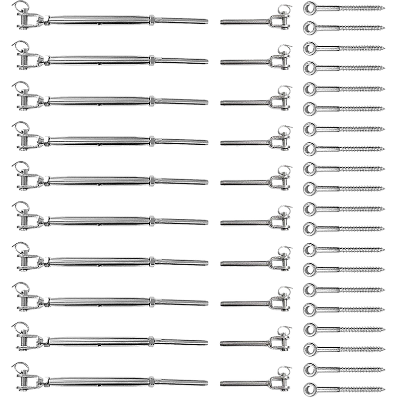 Stainless Steel Wire Rope DIY Balustrade Kit Jaw/Swage Fork Turnbuckle - 10 pack