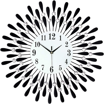 Large Modern 3D Crystal Wall Clock Luxury Art Metal Round Home Decor