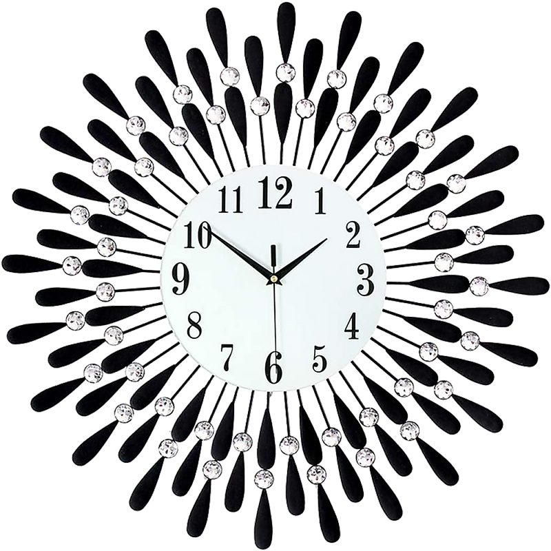 Large Modern 3D Crystal Wall Clock Luxury Art Metal Round Home Decor