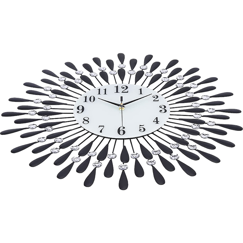 Large Modern 3D Crystal Wall Clock Luxury Art Metal Round Home Decor