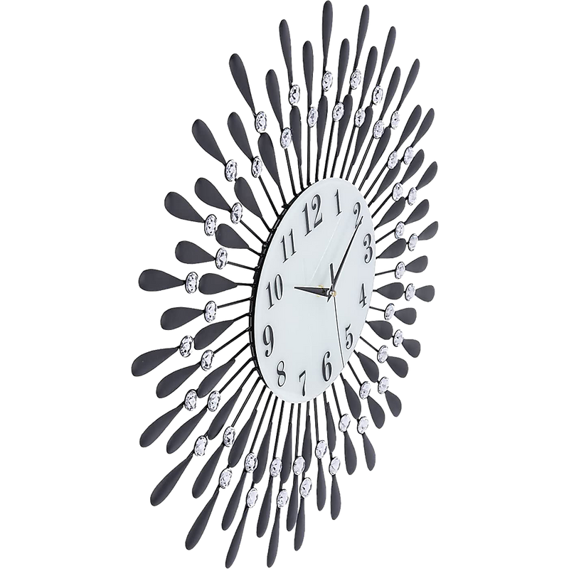 Large Modern 3D Crystal Wall Clock Luxury Art Metal Round Home Decor