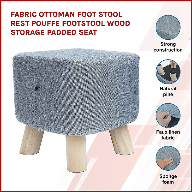 Fabric Ottoman Foot Stool Rest Pouffe Footstool Wood Storage Padded Seat