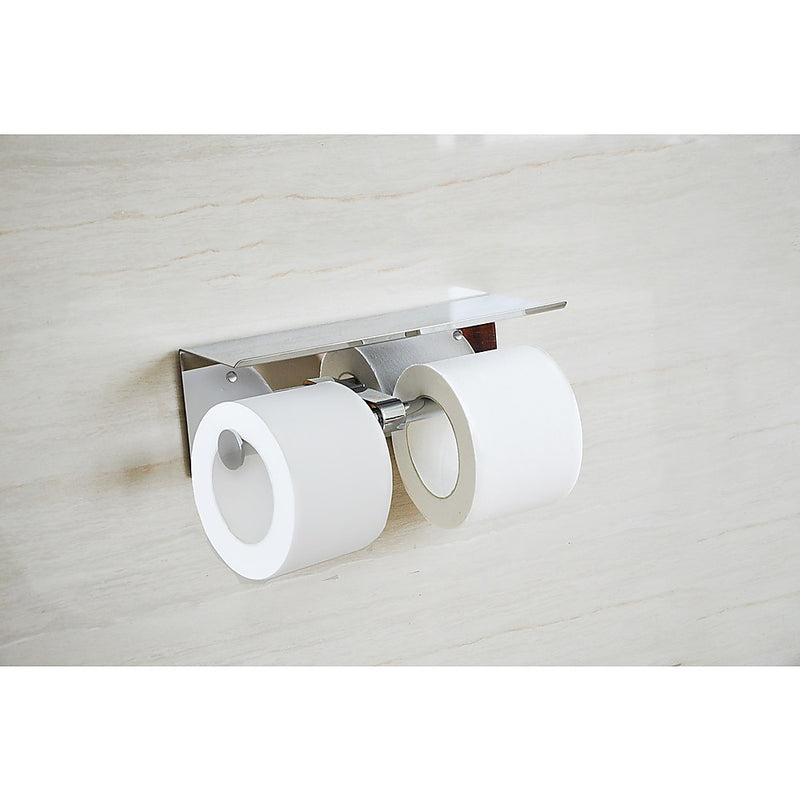 Stainless Steel Double Toilet Paper Holder Towel Roll Tissue Rack Storage Shelf