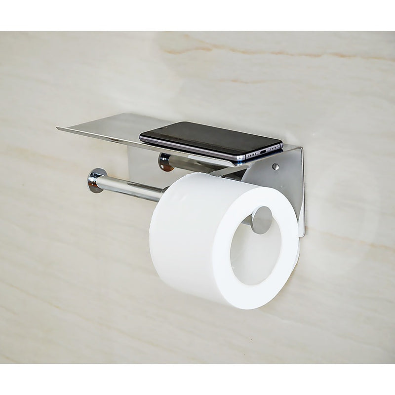 Stainless Steel Double Toilet Paper Holder Towel Roll Tissue Rack Storage Shelf