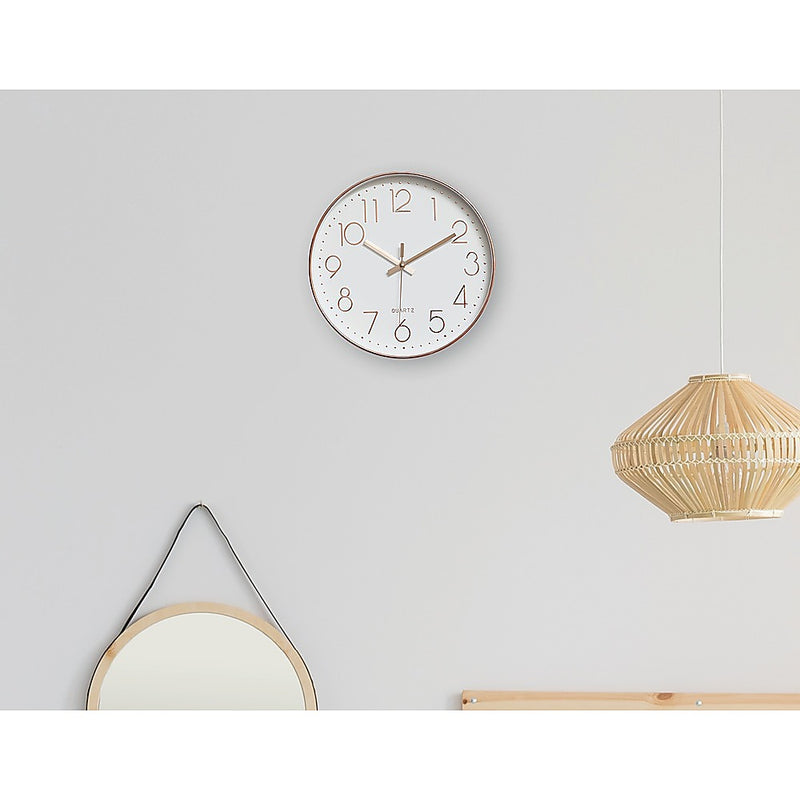 Modern Wall Clock Silent Non-Ticking Quartz Battery Operated Rose Gold