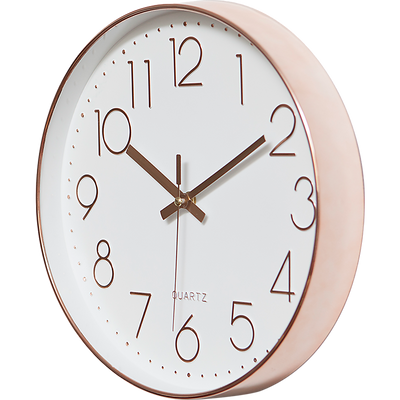 Modern Wall Clock Silent Non-Ticking Quartz Battery Operated Rose Gold