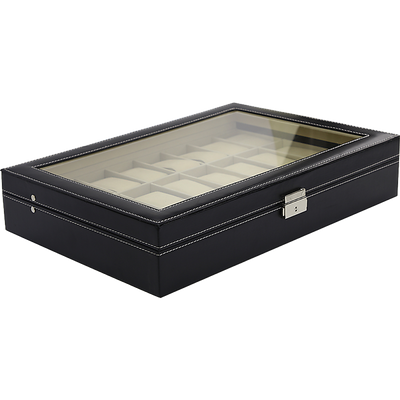 Watch Box - 24 Slot Luxury Display Case With Framed Glass Lid