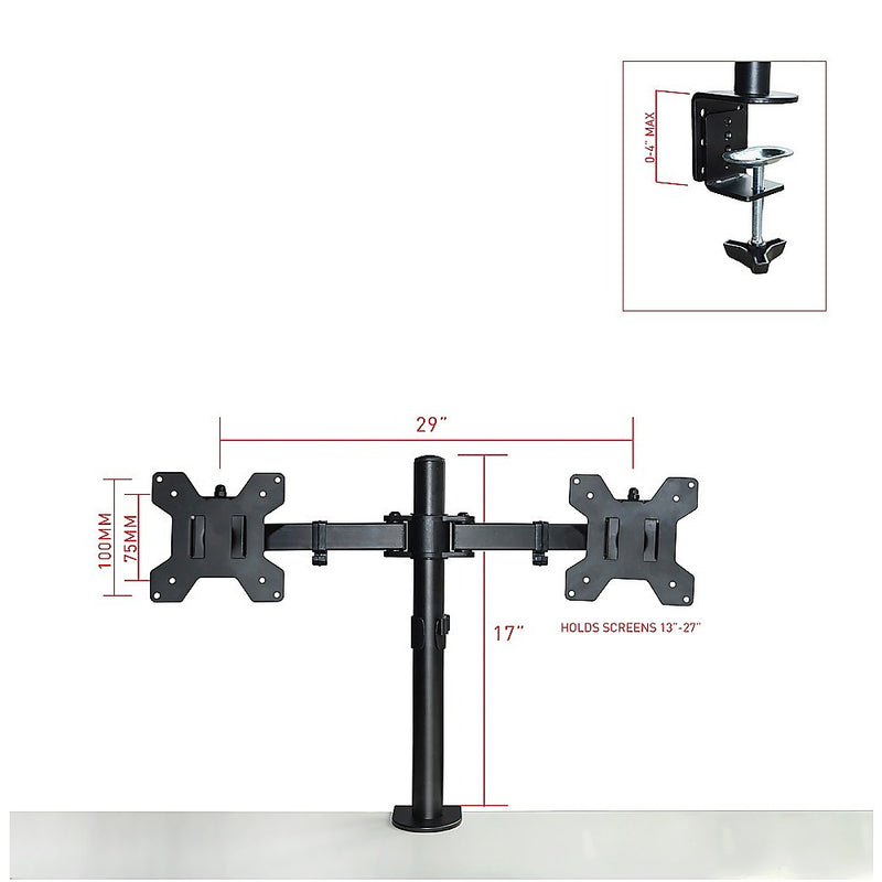Dual LCD Monitor Desk Mount Stand Adjustable Fits 2 Screens Up To 27"