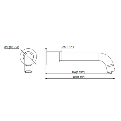 220mm Bath Spout in Polished Chrome Finish