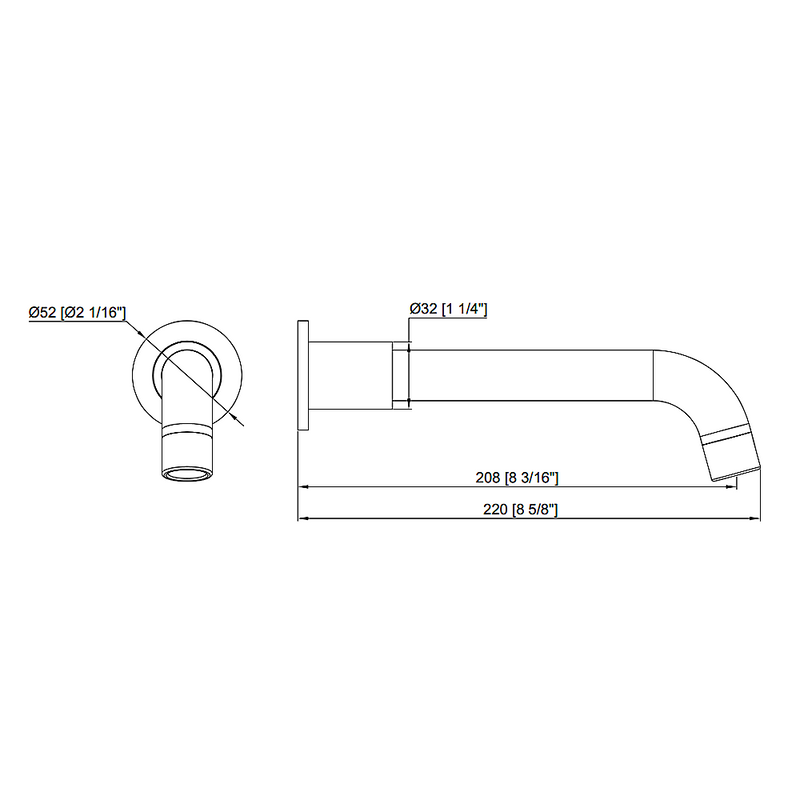 220mm Bath Spout in Polished Chrome Finish