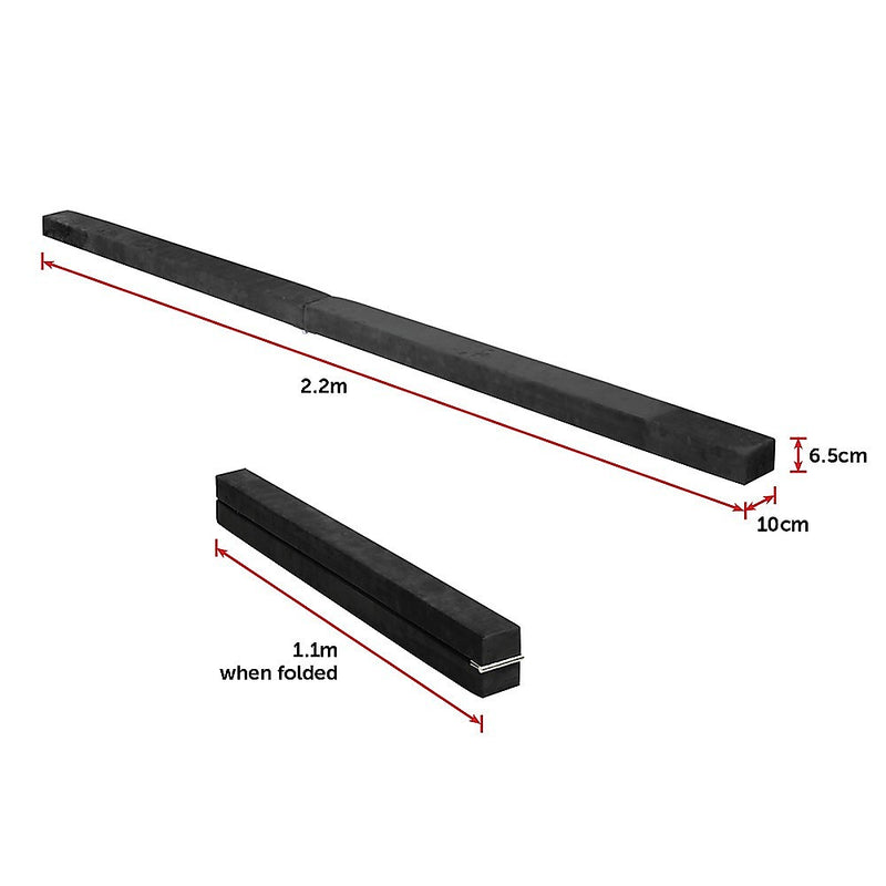 2.2m Gymnastics Folding Balance Beam Black Synthetic Suede