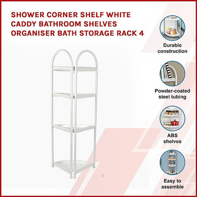 Shower Corner Shelf White Caddy Bathroom Shelves Organiser Bath Storage Rack 4