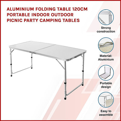 Aluminium Folding Table 120cm Portable Indoor Outdoor Picnic Party Camping Tables