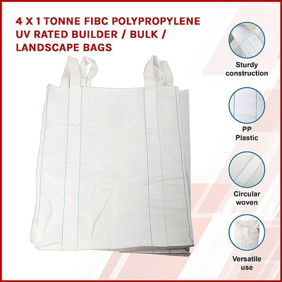 4 x 1 tonne FIBC Polypropylene UV Rated Builder / Bulk / Landscape Bags