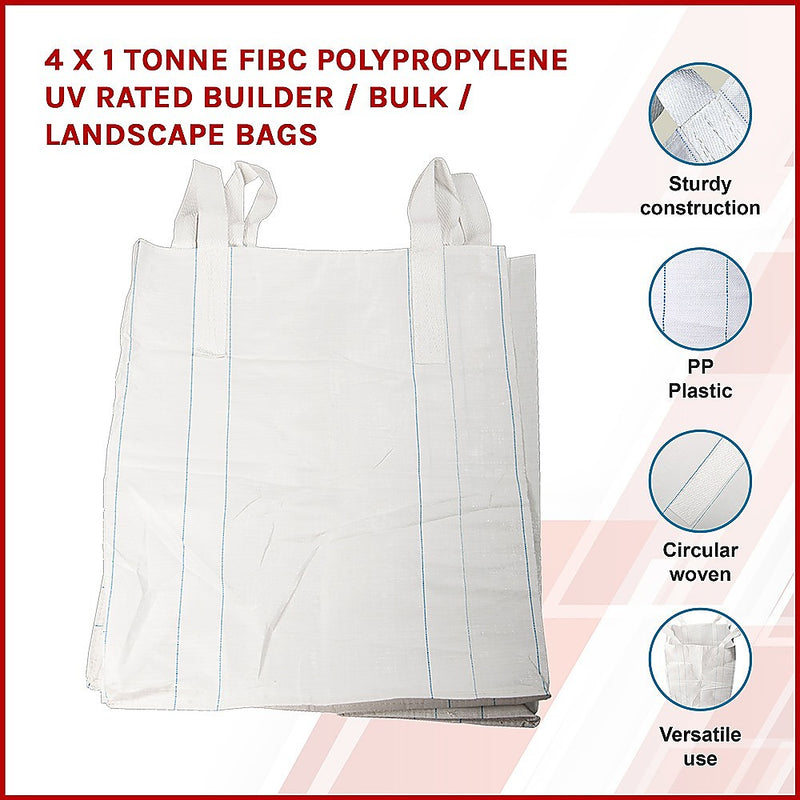 4 x 1 tonne FIBC Polypropylene UV Rated Builder / Bulk / Landscape Bags