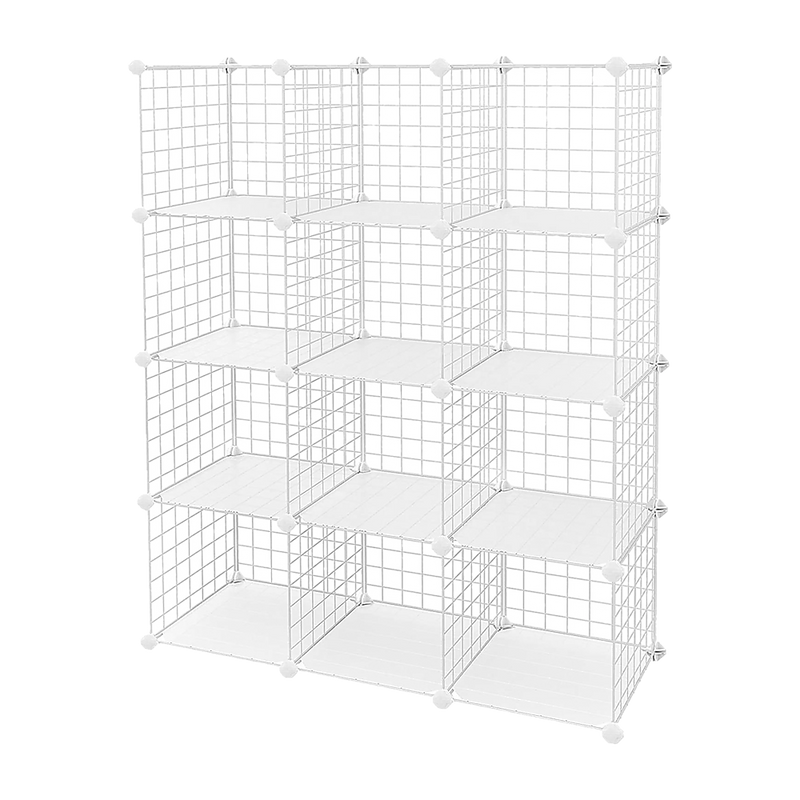 12 Cube Wire Grid Organiser Bookcase Storage Cabinet Wardrobe Closet White