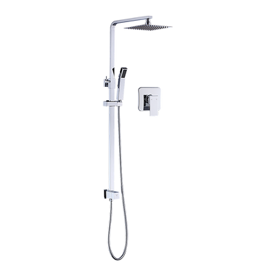 WELS 8" Rain Shower Head Set Square Dual Heads Faucet High Pressure With Mixer