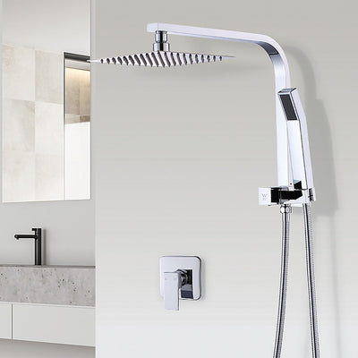 WELS 8" Rain Shower Head Set Square Dual Heads Faucet High Pressure With Mixer