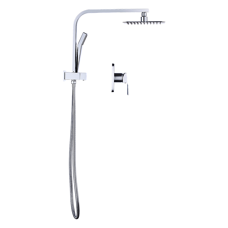 WELS 8" Rain Shower Head Set Square Dual Heads Faucet High Pressure With Mixer