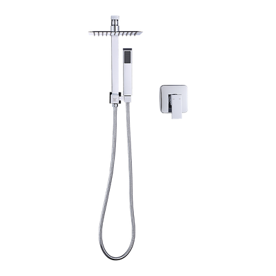 WELS 8" Rain Shower Head Set Square Dual Heads Faucet High Pressure With Mixer