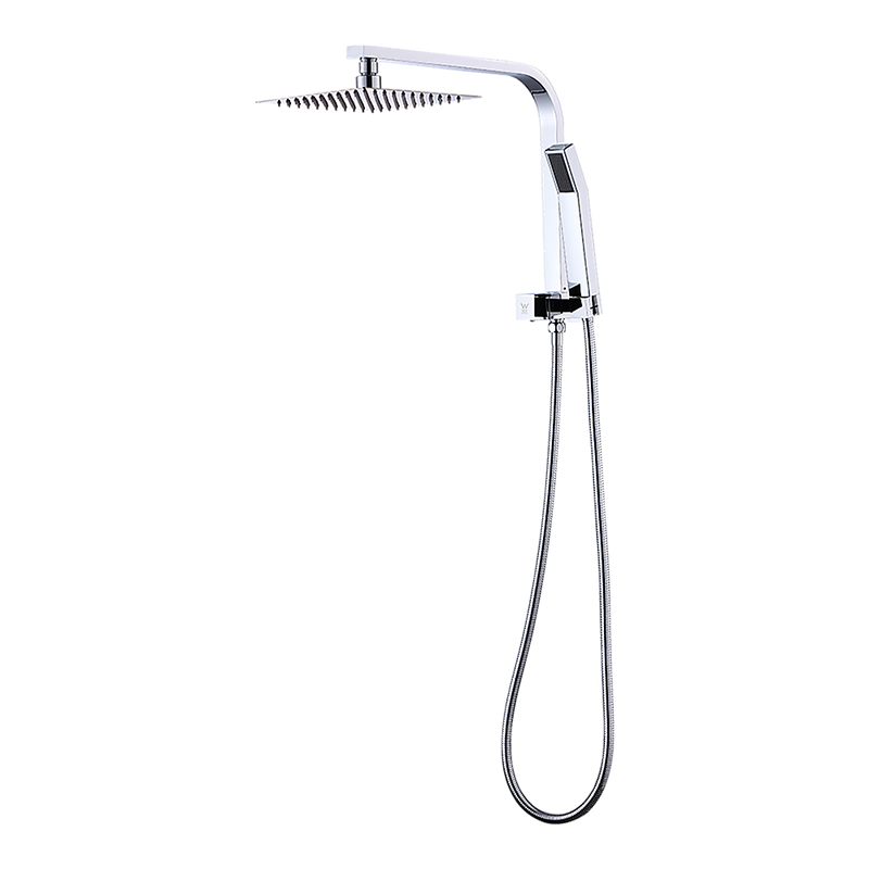 WELS 8" Rain Shower Head Set Square Dual Heads Faucet High Pressure Hand Held