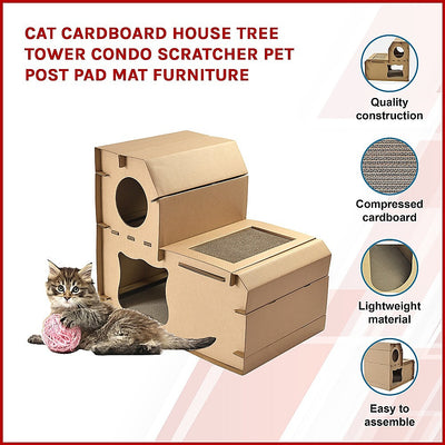 Cat Cardboard House Tree Tower Condo Scratcher Pet Post Pad Mat Furniture