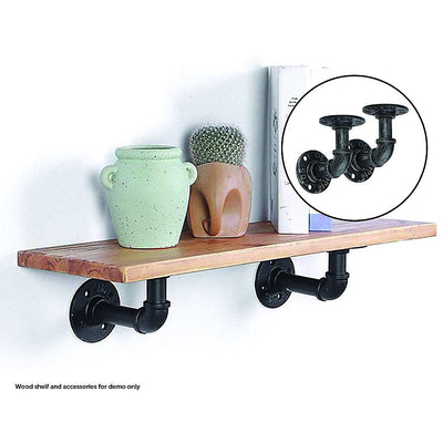 Industrial Black Iron Pipe Bracket Wall Mounted Floating Shelf  - Set of 2