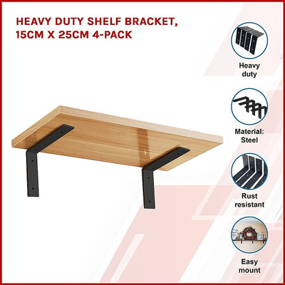 Heavy Duty Shelf Bracket, 15cm x 25cm 4-Pack