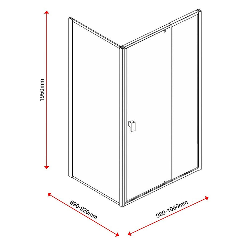 Semi Frameless Shower Screen (98~106)x 195cm & (89~92)x 195cm Side AS/NZS Glass