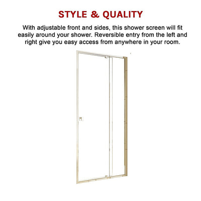 Adjustable Semi Frameless Shower Screen (98~106) x 195cm Australian Safety Glass