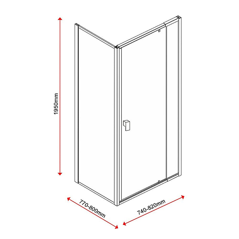 Semi Frameless Shower Screen (74~82)x 195cm & (77~80)x 195cm Side AS/NZS Glass
