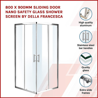 800 x 900mm Sliding Door Nano Safety Glass Shower Screen By Della Francesca