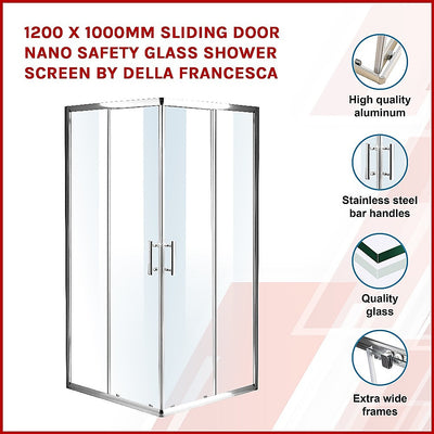 1200 x 1000mm Sliding Door Nano Safety Glass Shower Screen By Della Francesca