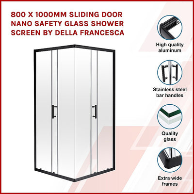 800 x 1000mm Sliding Door Nano Safety Glass Shower Screen By Della Francesca