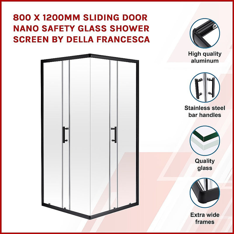 800 x 1200mm Sliding Door Nano Safety Glass Shower Screen By Della Francesca