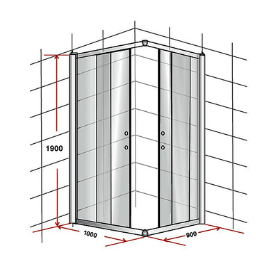 1000 x 900mm Sliding Door Nano Safety Glass Shower Screen By Della Francesca