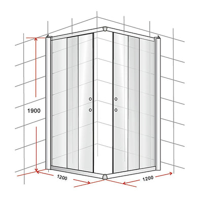 1200 x 1200mm Sliding Door Nano Safety Glass Shower Screen By Della Francesca