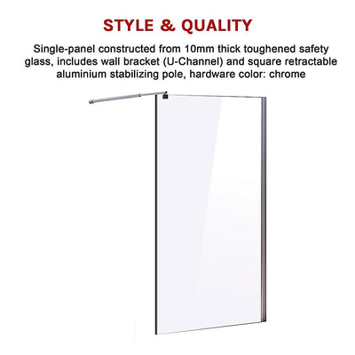 1100 x 2100mm Frameless 10mm Safety Glass Shower Screen