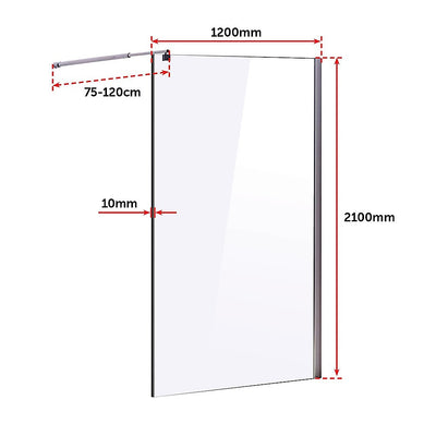 1200 x 2100mm Frameless 10mm Safety Glass Shower Screen